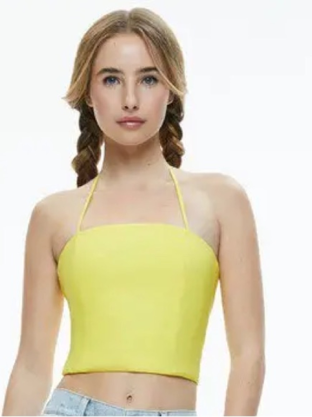 Alice + Olivia Lemon Yellow Tube Halter Crop Top